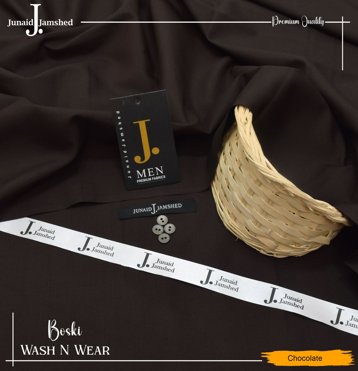 J. Junaid Jamshed wash and Wear Booski - Chocolate