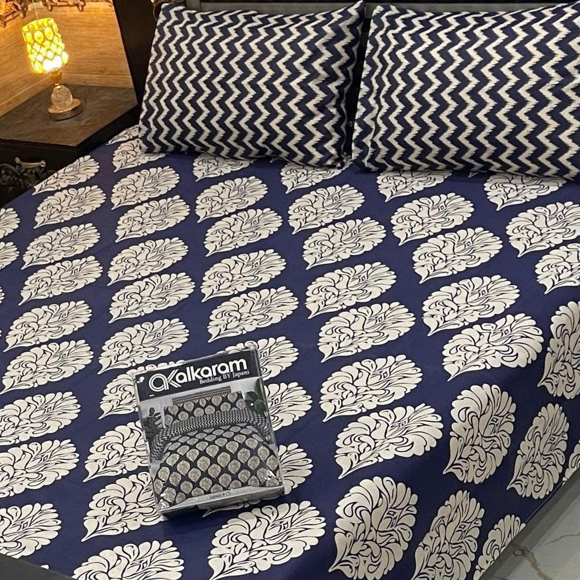 Al karam 3 Pcs Bedsheet - Teal Tropics