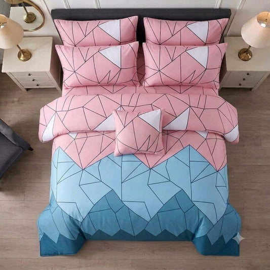 7 Pcs Quilted Comforter Set - pink