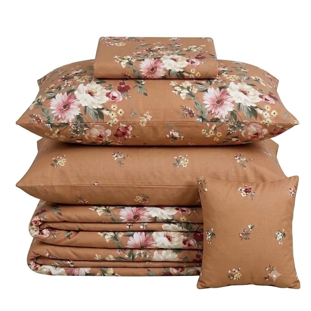 7 Pcs Quilted Comforter Set - Golden