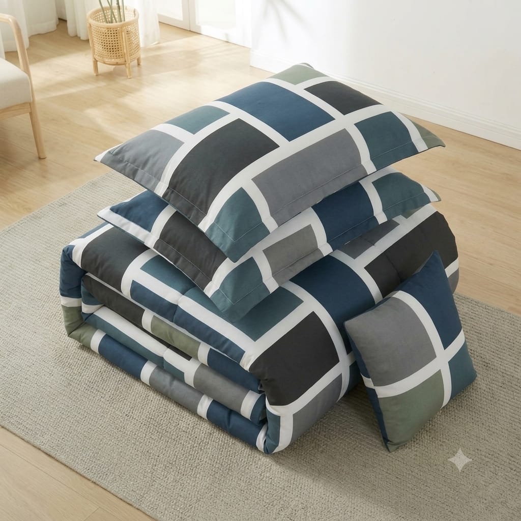 7 Pcs Quilted Comforter Set - Grey Box
