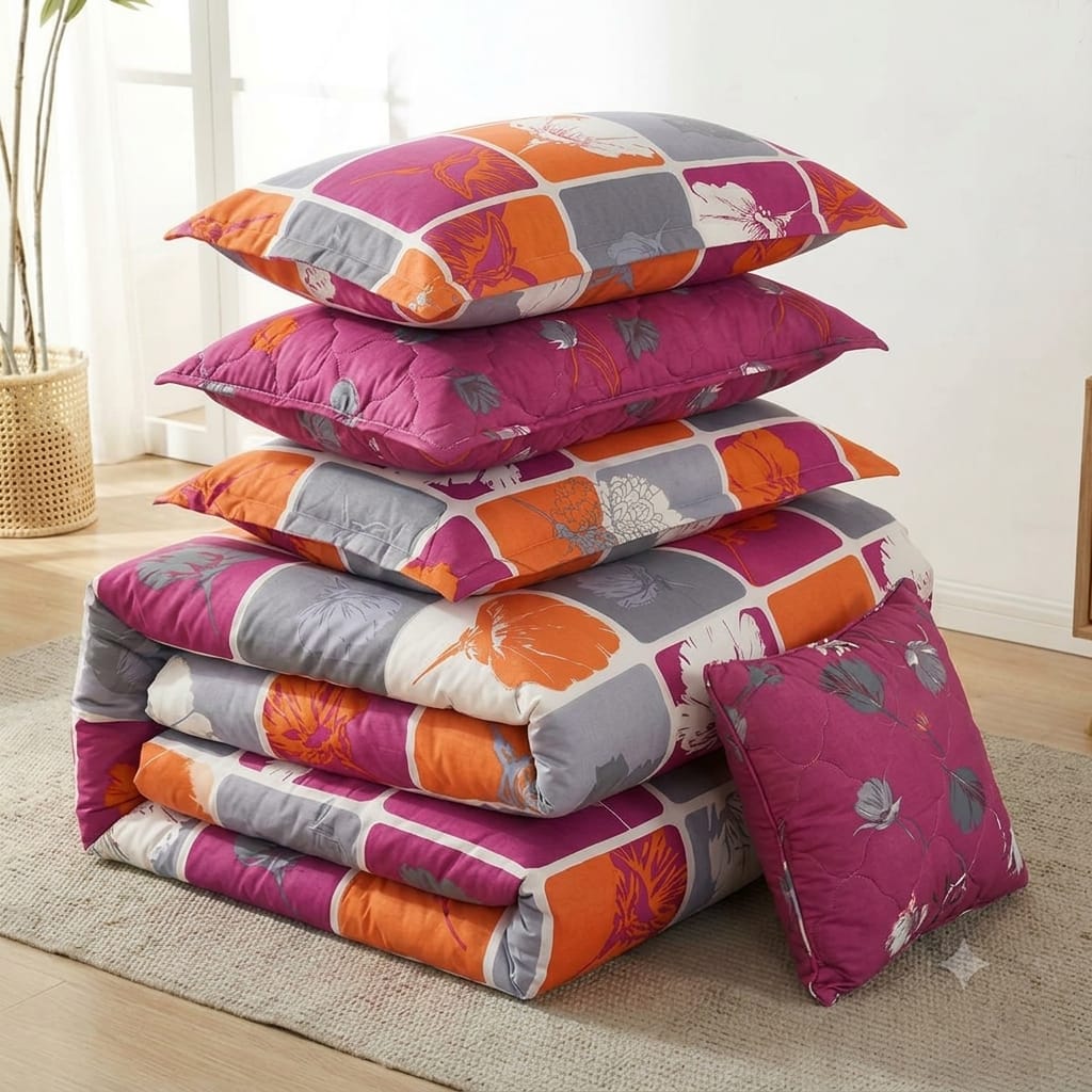 7 Pcs Quilted Comforter Set - Slate Geometric