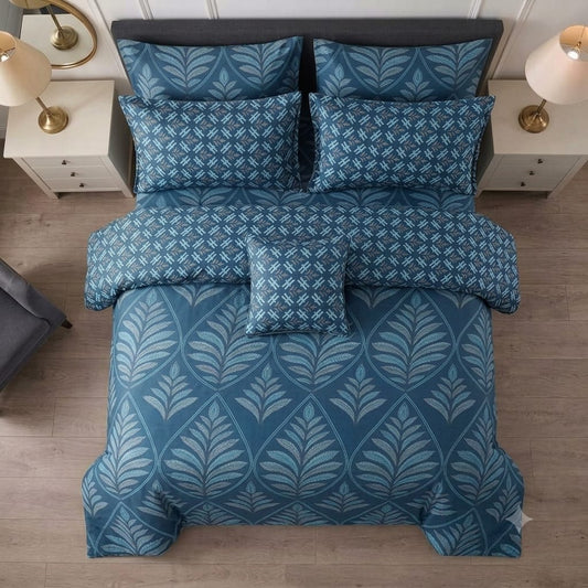 7 Pcs Quilted Comforter Set - Blue Leaf