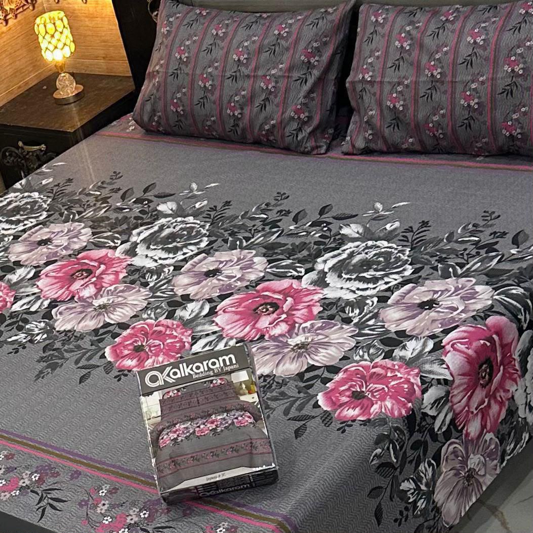Al karam 3 Pcs Bedsheet - Silver Spring