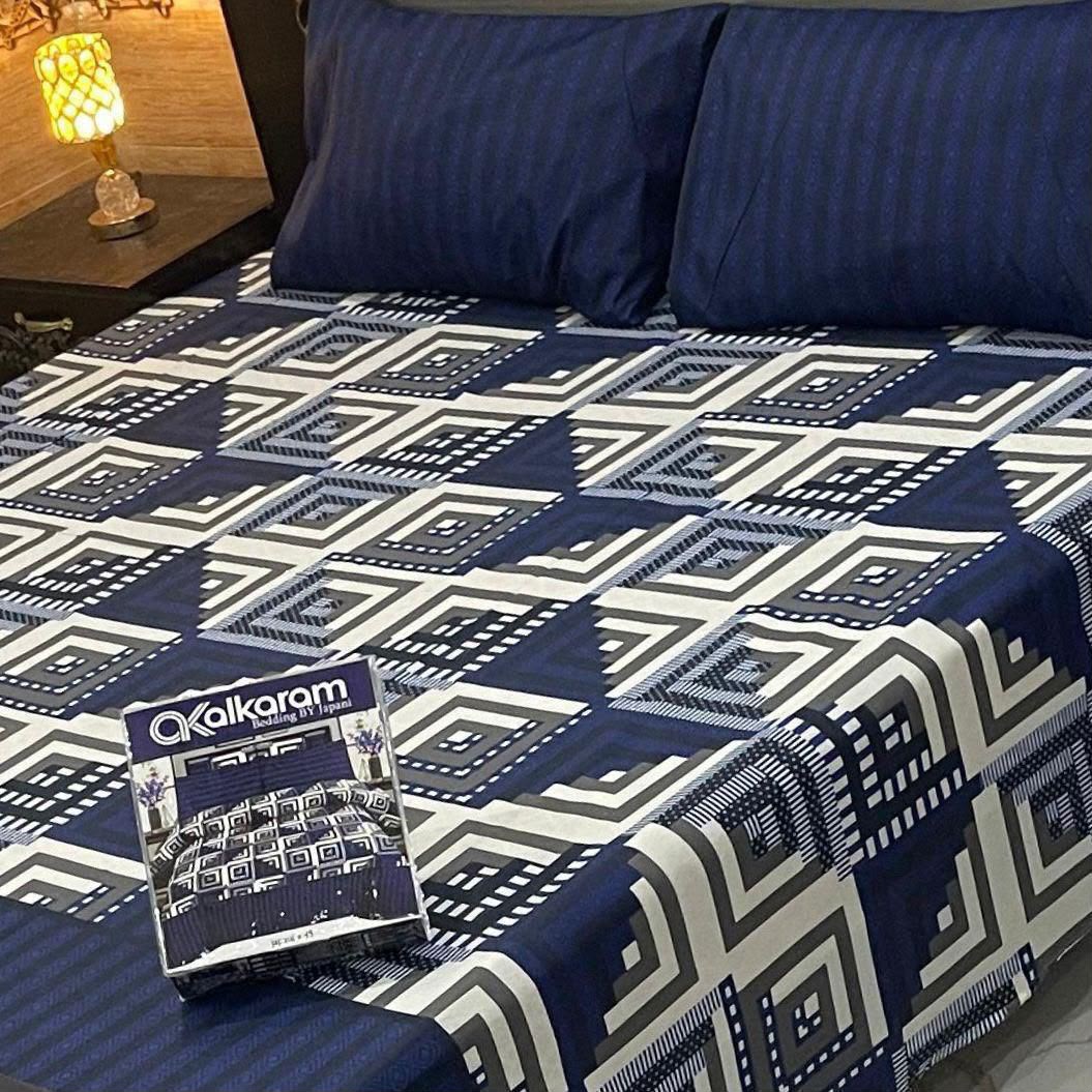 Al karam 3 Pcs Bedsheet - Navy Tile