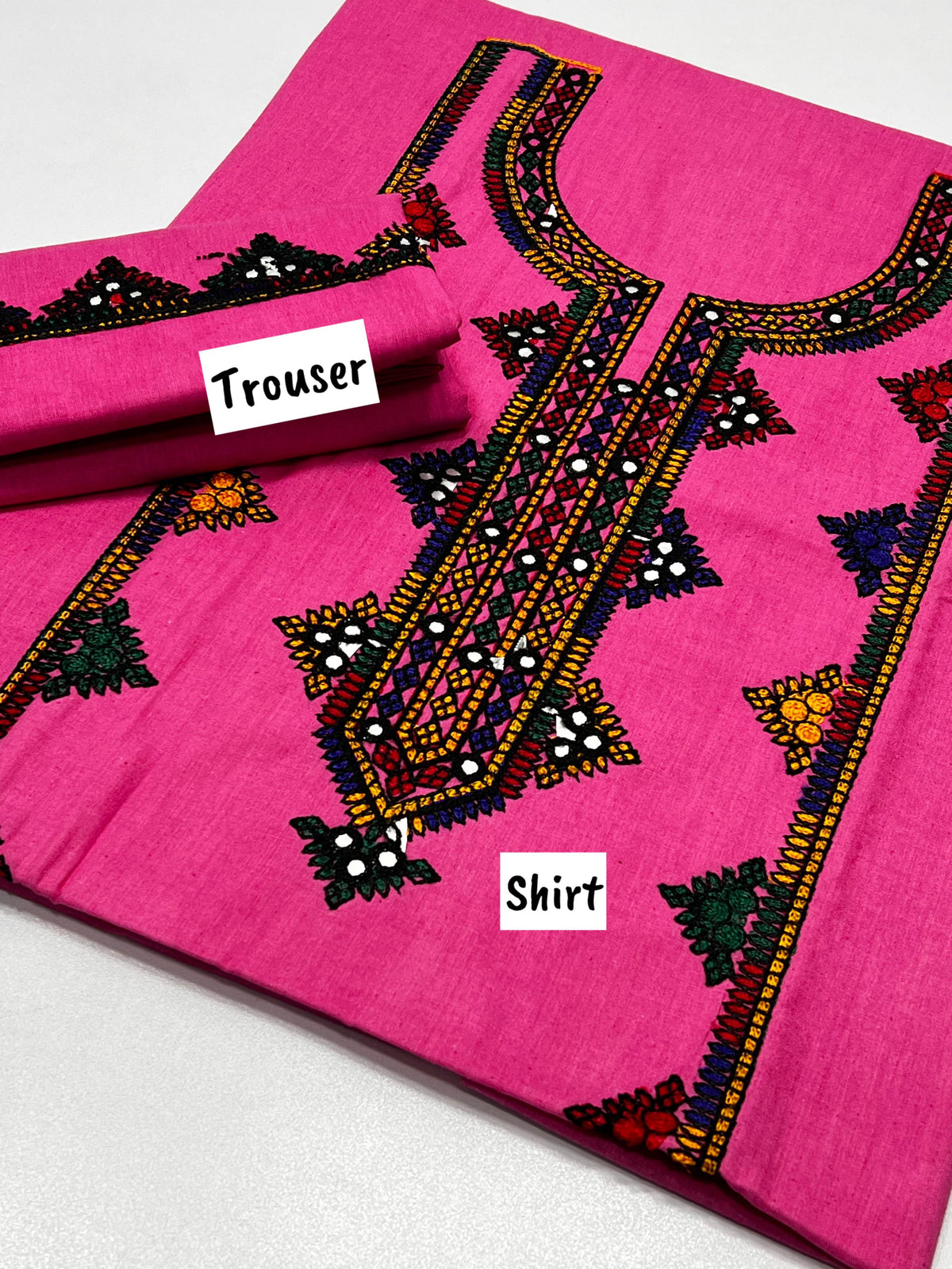 2PC CROSS STITCH EMB SUIT Pink