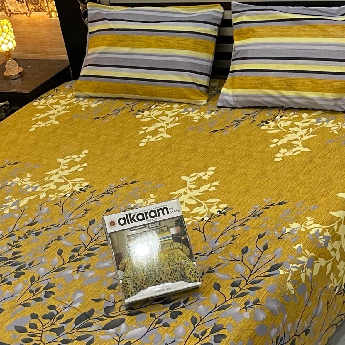 Al karam 3 Pcs Bedsheet - Golden Lattice