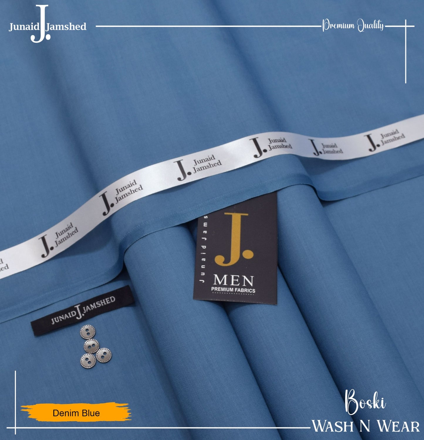 J. Junaid Jamshed wash and Wear Booski - denim blue