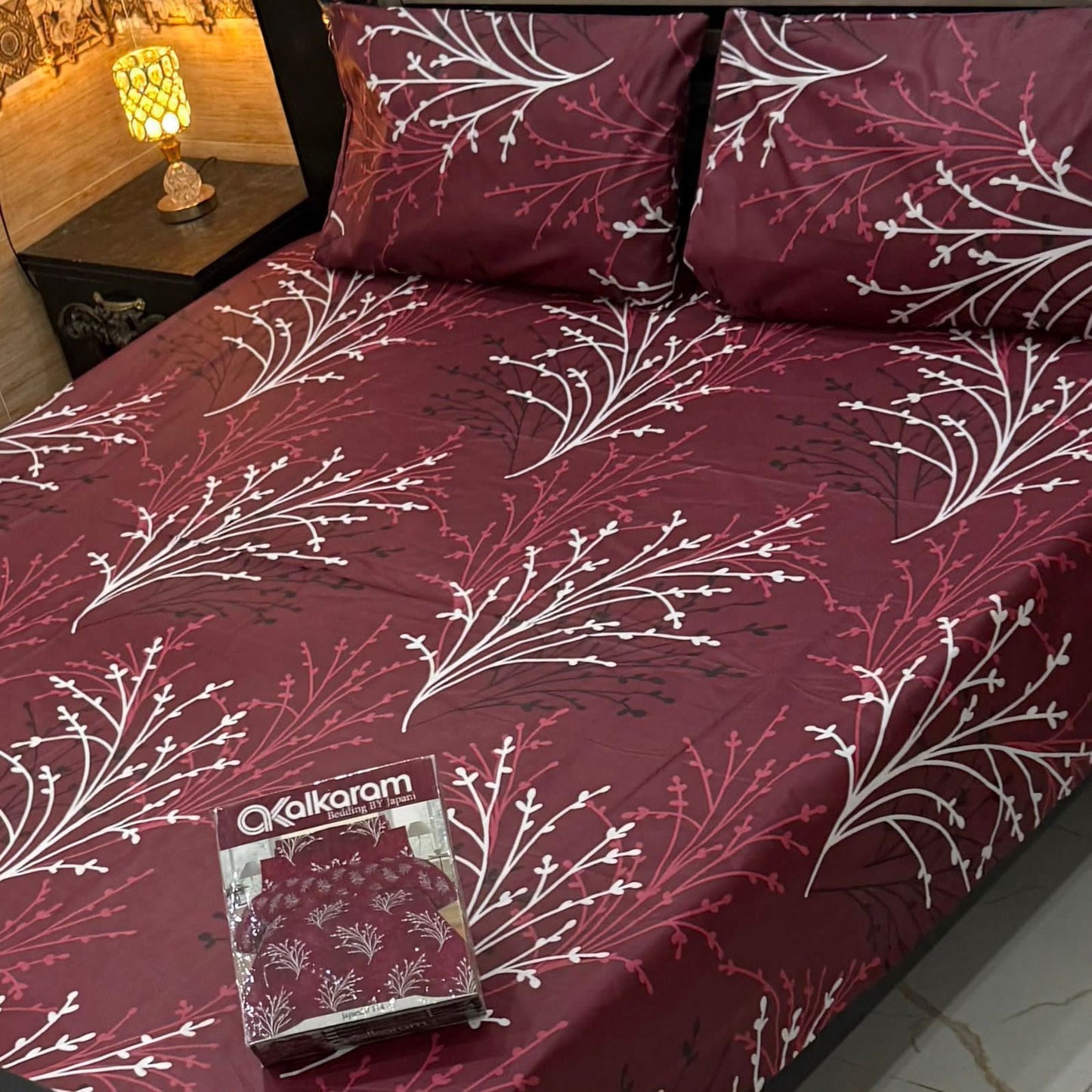 Al karam 3 Pcs Bedsheet - Red Balotche