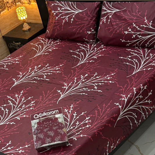 Al karam 3 Pcs Bedsheet - Red Balotche