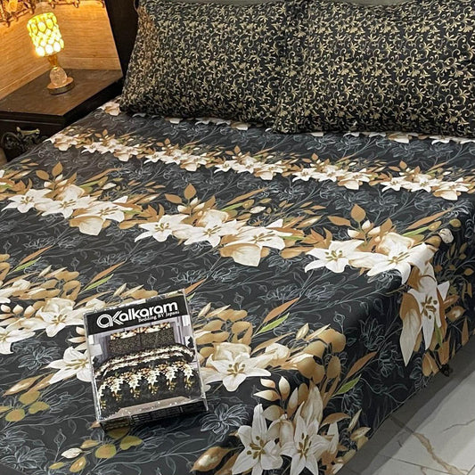 Al karam 3 Pcs Bedsheet - Charcoal