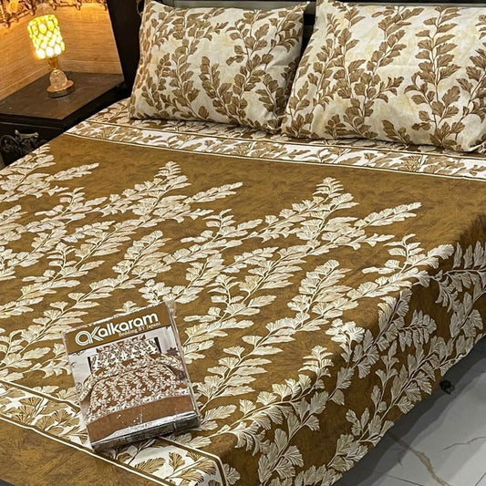 Al karam 3 Pcs Bedsheet - Golden