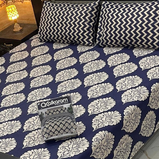 Al karam 3 Pcs Bedsheet - Teal Tropics