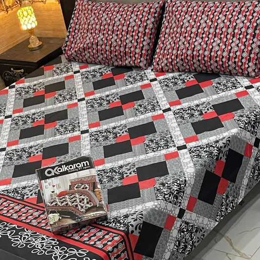 Al karam 3 Pcs Bedsheet - Bold Check