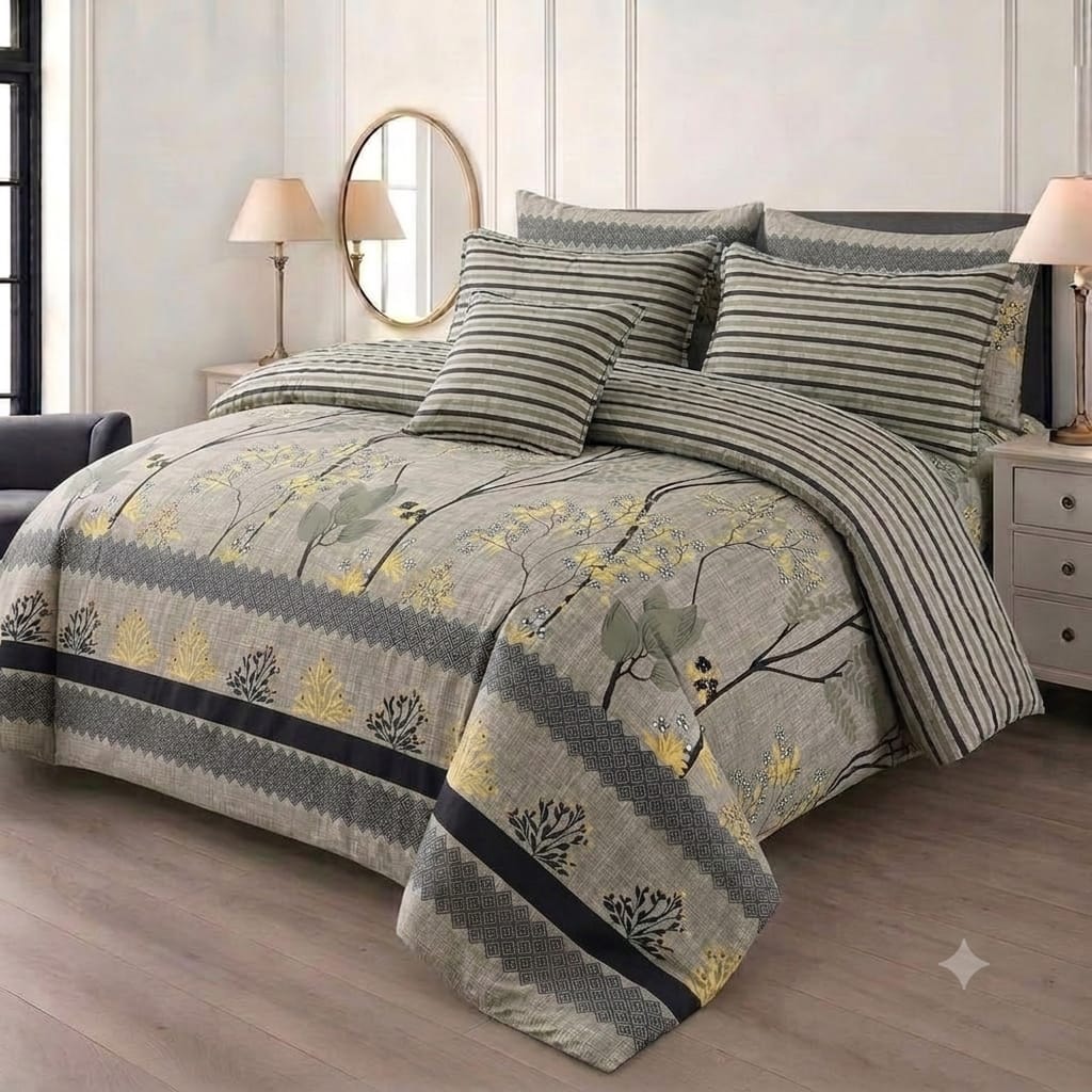 7 Pcs Quilted Comforter Set - Crimson Bloom