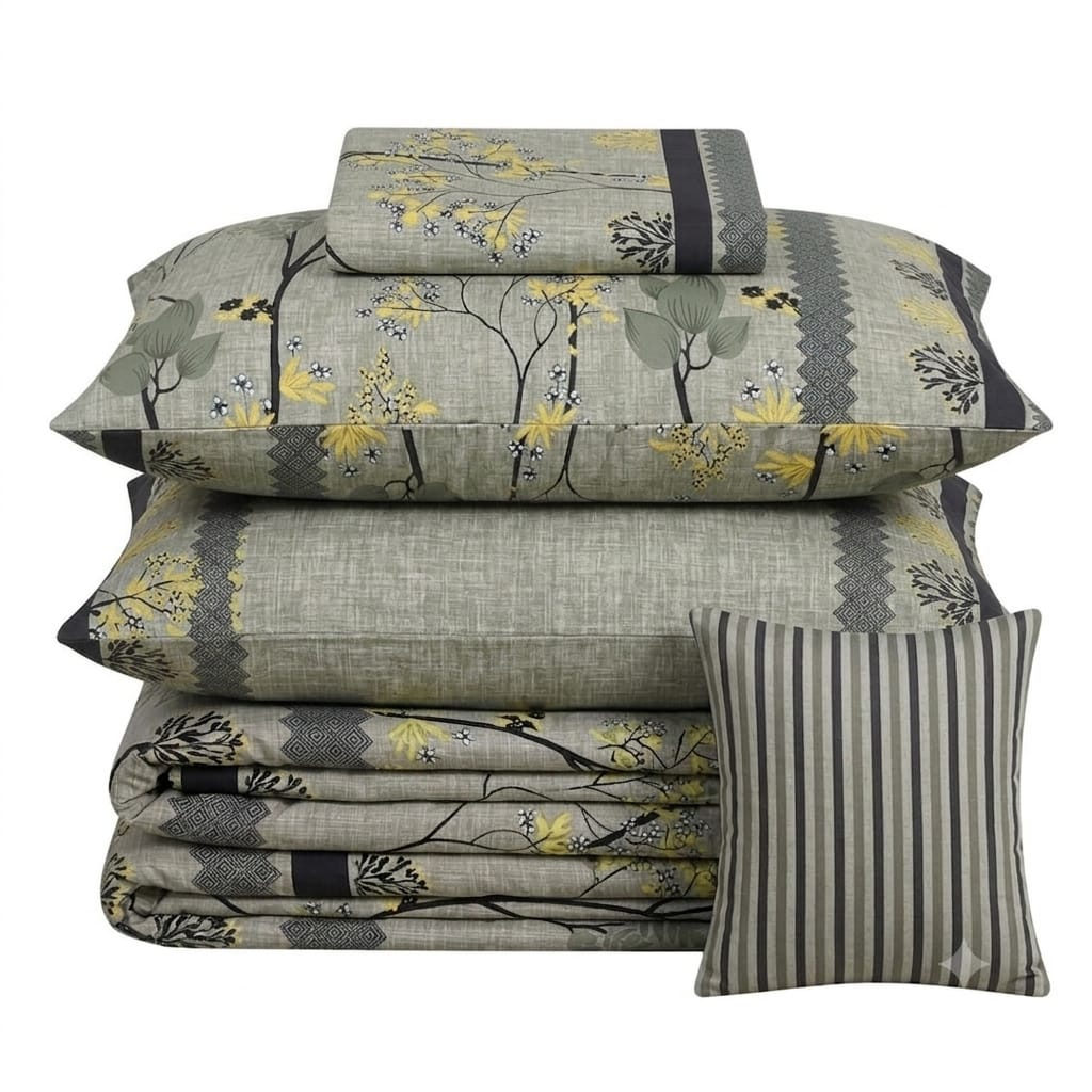 7 Pcs Quilted Comforter Set - Crimson Bloom