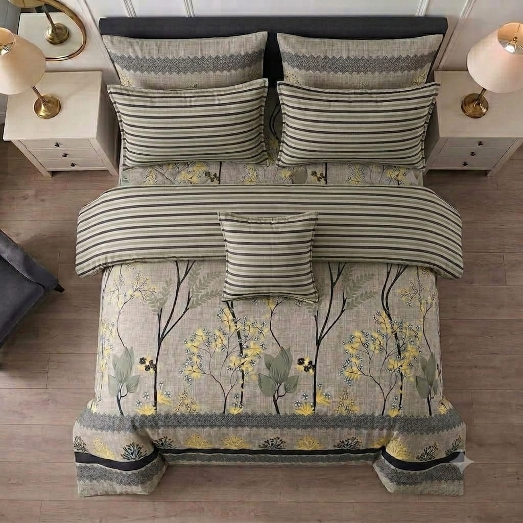 7 Pcs Quilted Comforter Set - Crimson Bloom