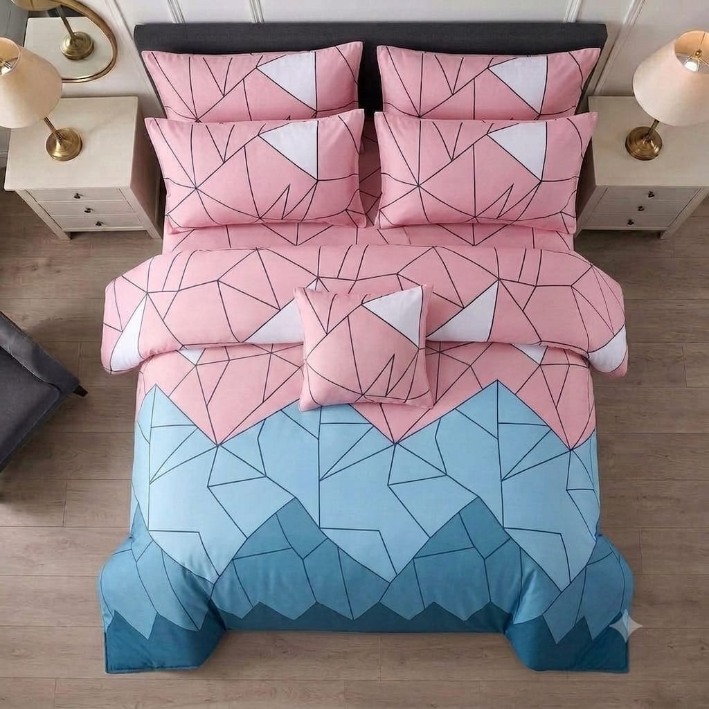 7 Pcs Quilted Comforter Set - pink