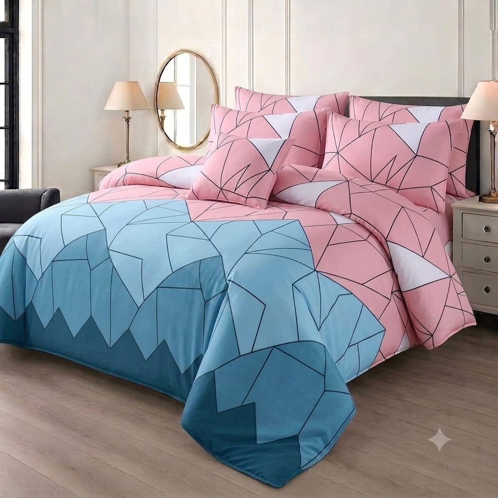 7 Pcs Quilted Comforter Set - pink