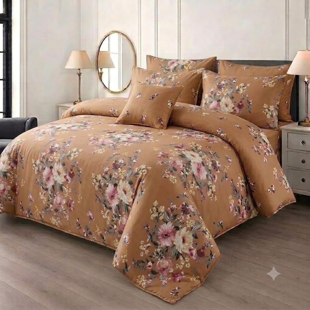 7 Pcs Quilted Comforter Set - Golden