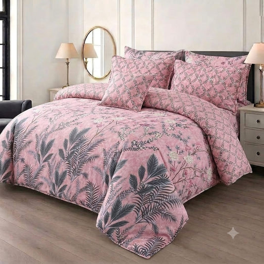 7 Pcs Quilted Comforter Set - Peach Petal