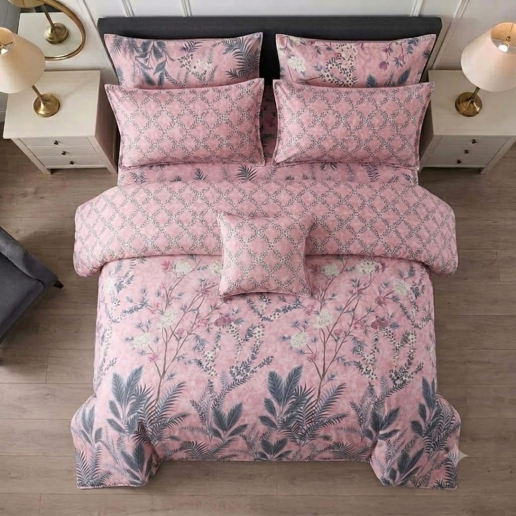 7 Pcs Quilted Comforter Set - Peach Petal