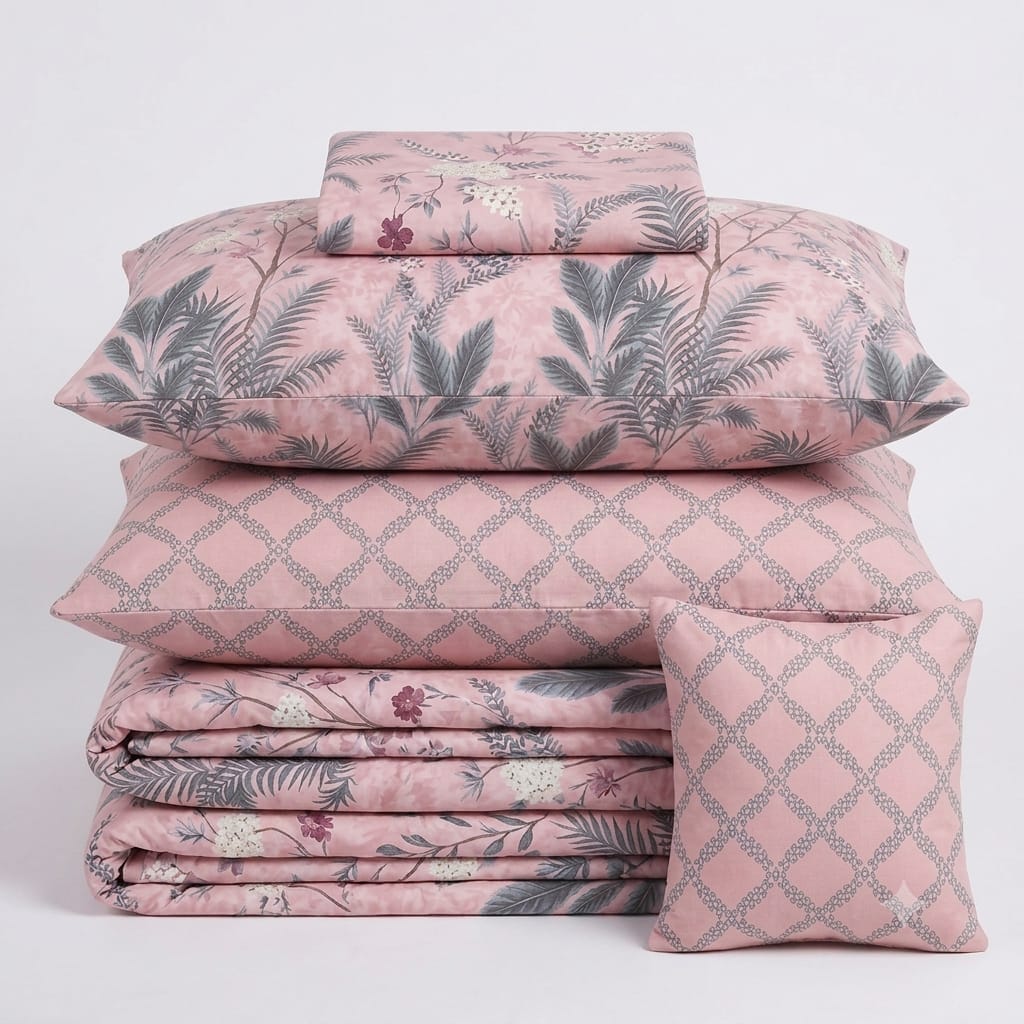7 Pcs Quilted Comforter Set - Peach Petal