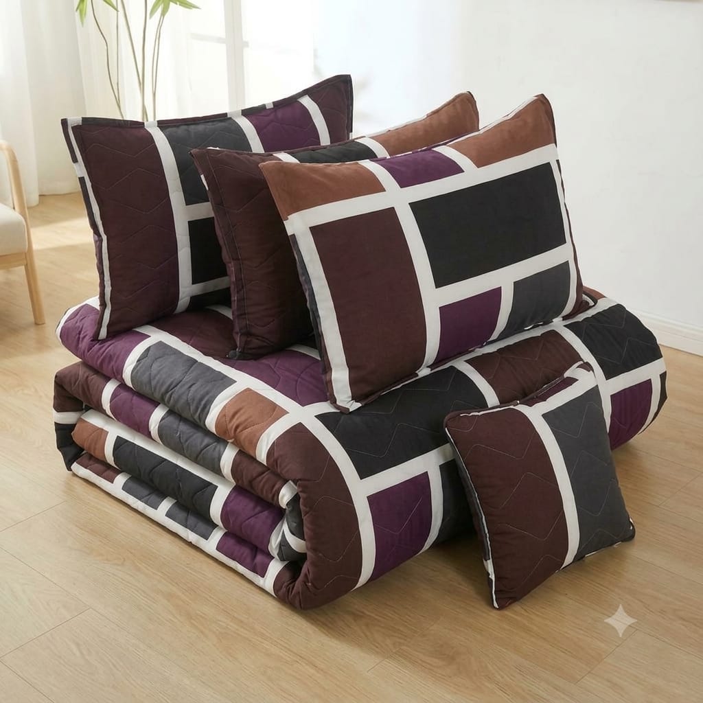 7 Pcs Quilted Comforter Set - Browny