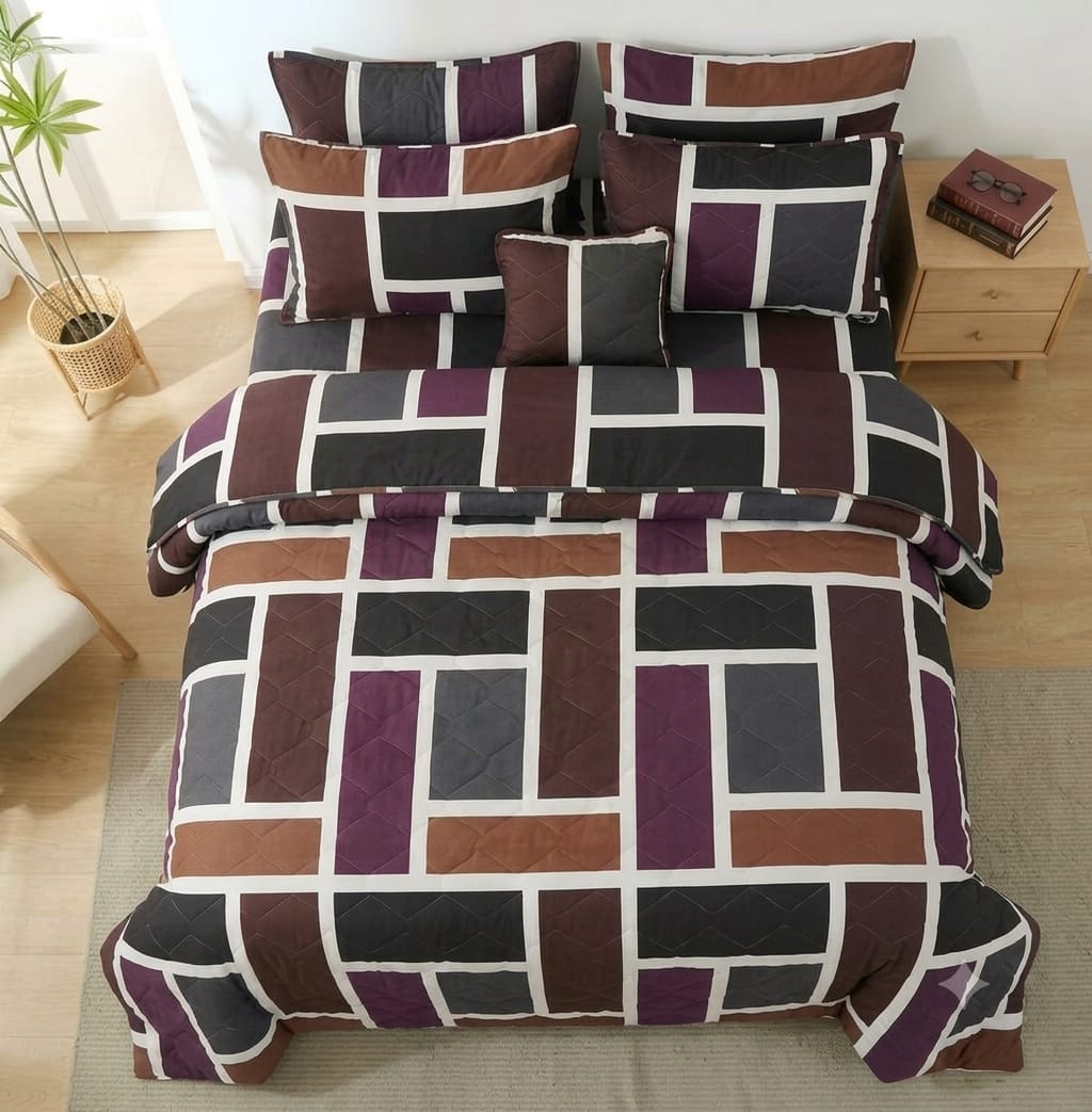 7 Pcs Quilted Comforter Set - Browny