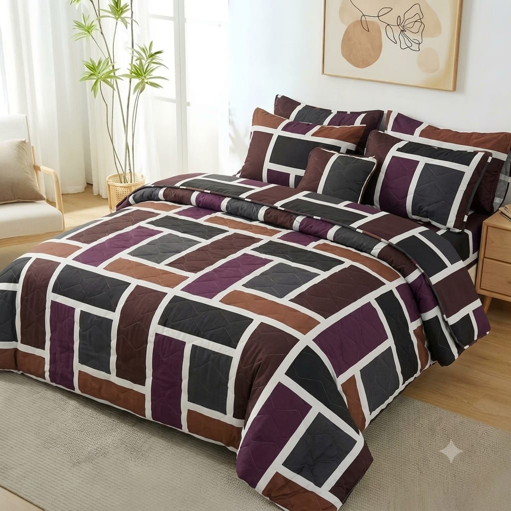 7 Pcs Quilted Comforter Set - Browny