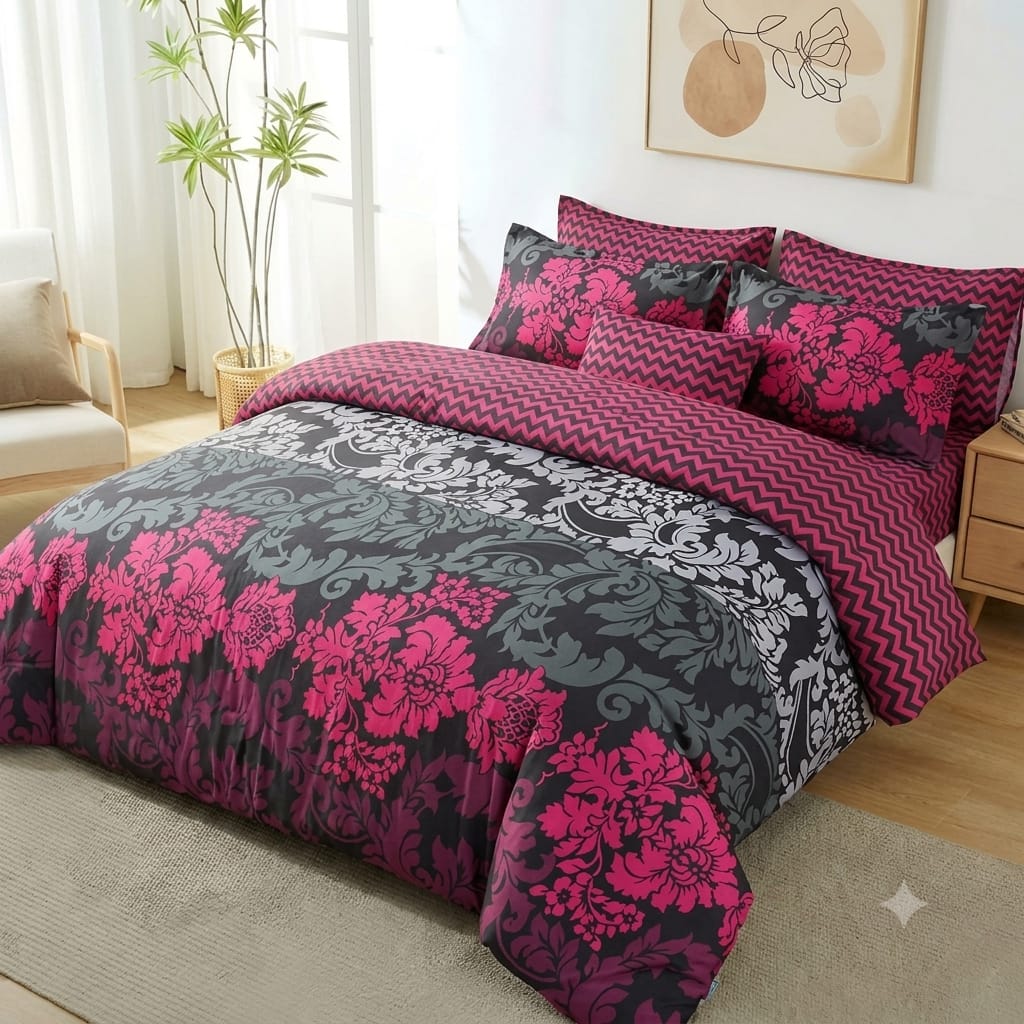 7 Pcs Quilted Comforter Set - Flower
