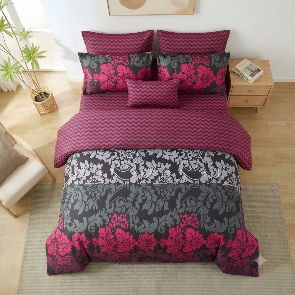 7 Pcs Quilted Comforter Set - Flower