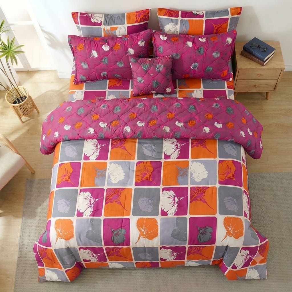 7 Pcs Quilted Comforter Set - Slate Geometric