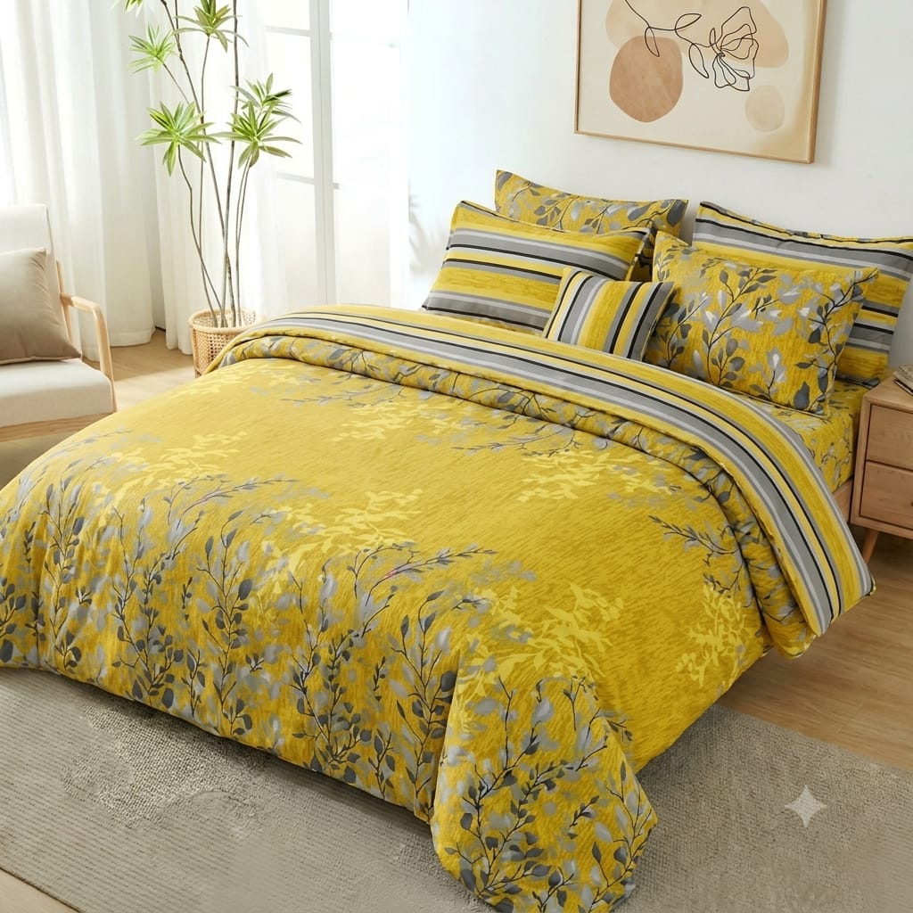 7 Pcs Quilted Comforter Set - Golden Lattic