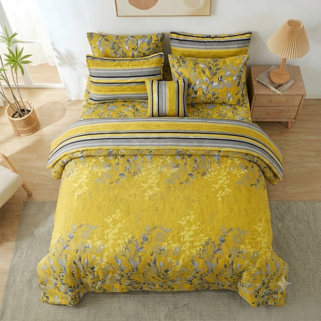 7 Pcs Quilted Comforter Set - Golden Lattic