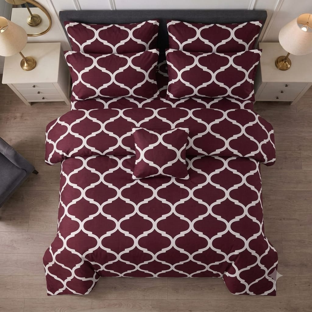 7 Pcs Quilted Comforter Set - Maroon
