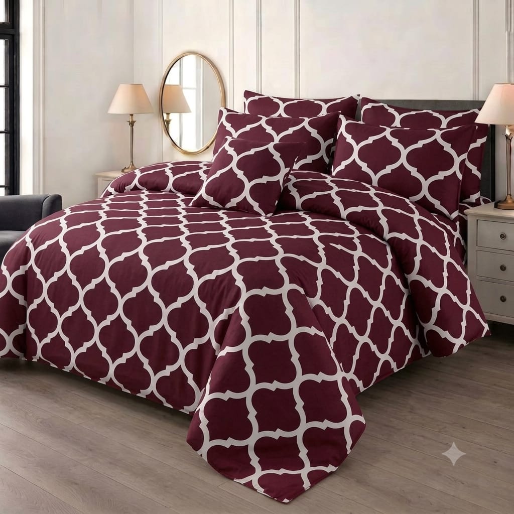 7 Pcs Quilted Comforter Set - Maroon