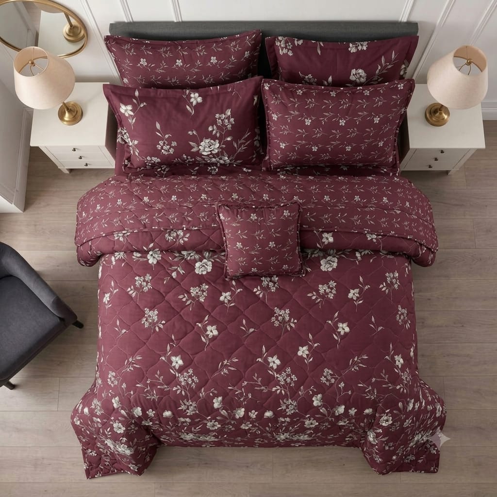 7 Pcs Quilted Comforter Set - Red Balocthe