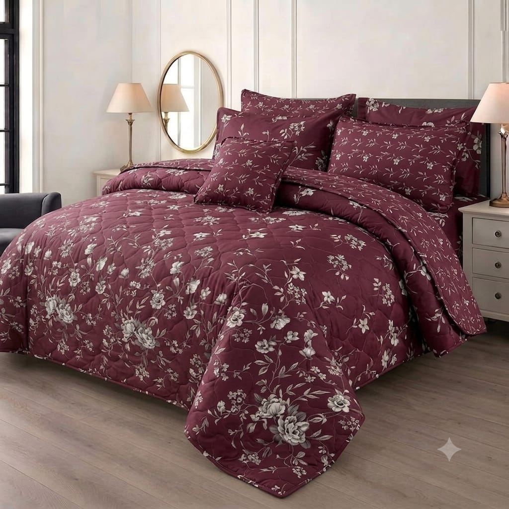 7 Pcs Quilted Comforter Set - Red Balocthe