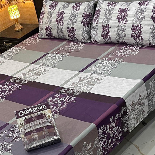 Al karam 3 Pcs Bedsheet - Purple Stripe