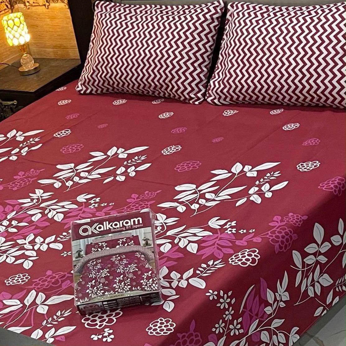 Al karam 3 Pcs Bedsheet - Red Blossom