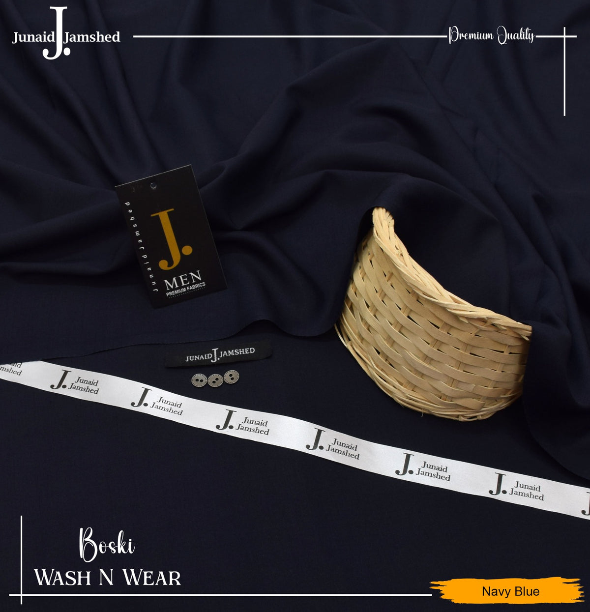 J. Junaid Jamshed wash and Wear Booski - navy blue