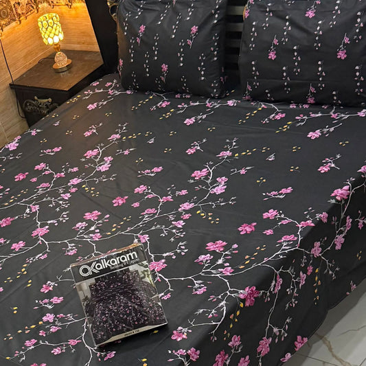 Al karam 3 Pcs Bedsheet - Midnight