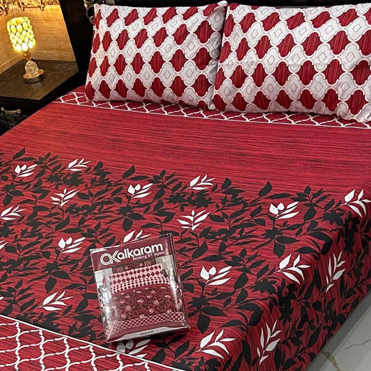 Al karam 3 Pcs Bedsheet - Ruby Leaf