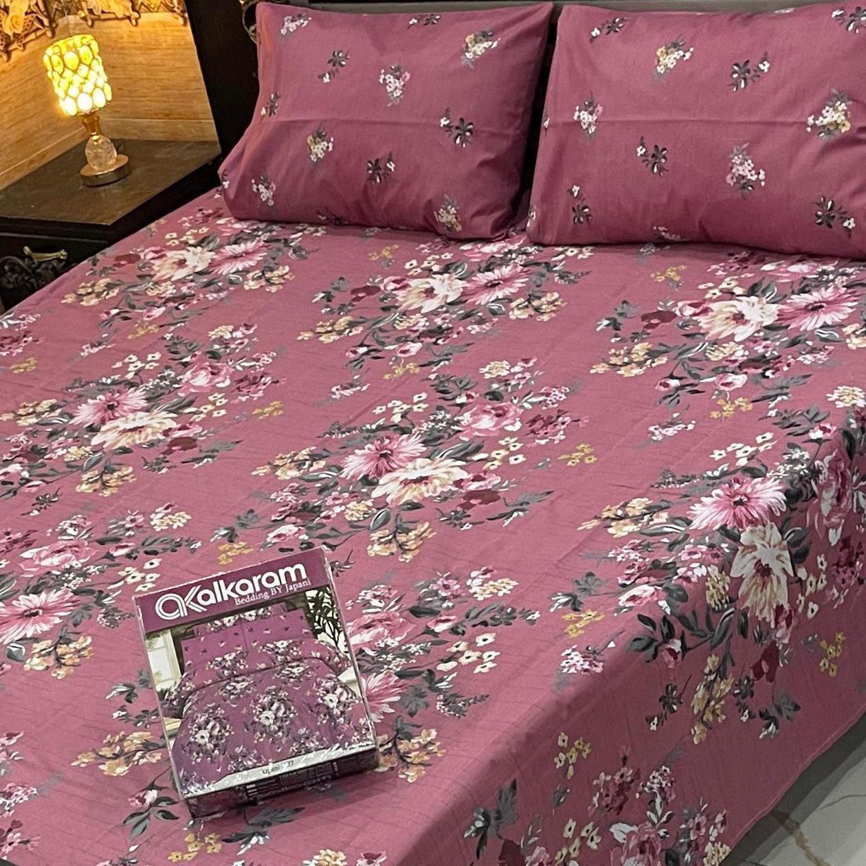 Al karam 3 Pcs Bedsheet - Pink Flora