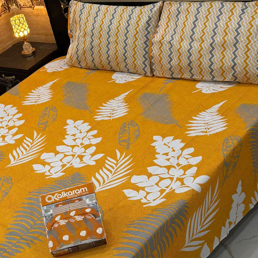 Al karam 3 Pcs Bedsheet - Gold Leaves