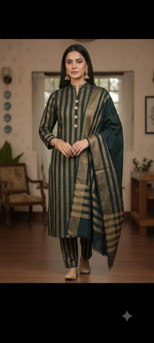 3PC Dress Multani Khaadi Sussi - Bottle Green