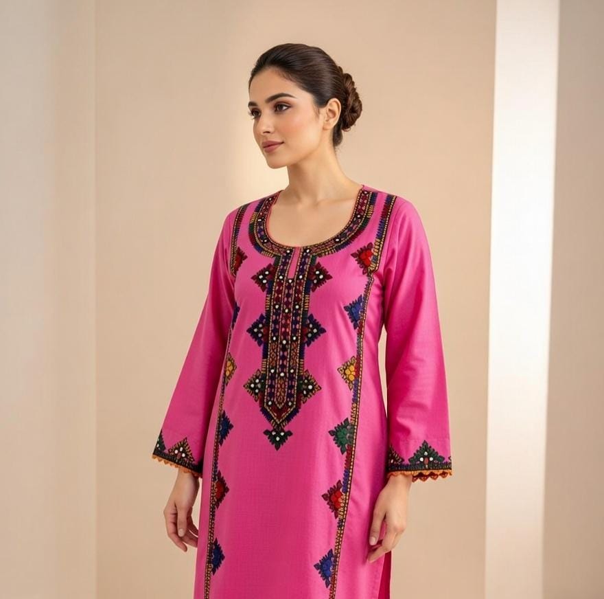 2PC CROSS STITCH EMB SUIT Pink