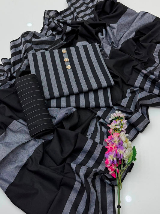 3PC Dress Multani Khaadi Sussi - Black Grey