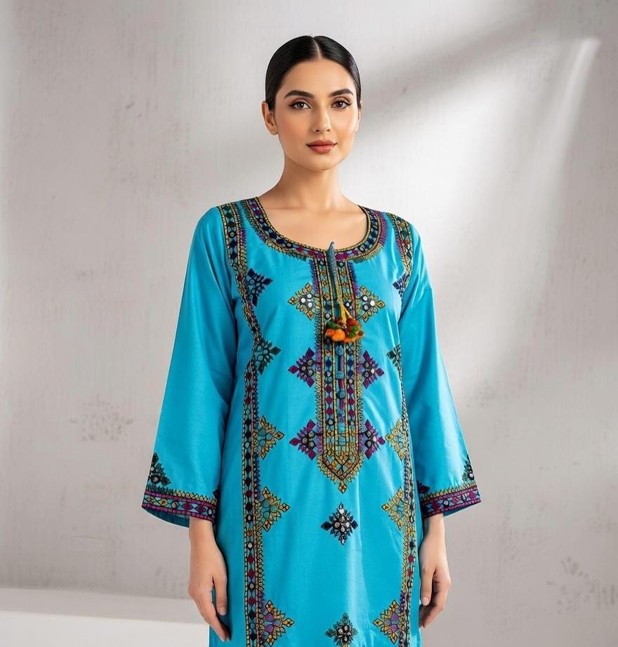 2PC CROSS STITCH EMB SUIT Ferozi